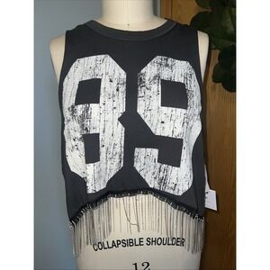 Bling Fringe Hem Graphic Crop Top Sleeveless Jersey 89 Print XL NWT Dry Goods